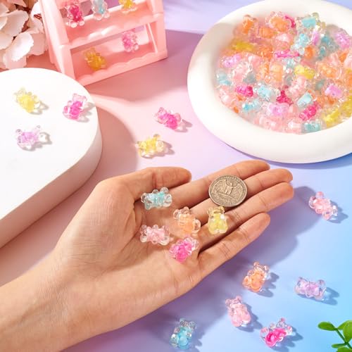 80Pcs Acrylic Gummy Bear Beads Random Color Pastel Fake Animal Gummy Bear Bracelet Beads Flat Back Kandi Bead Bulk for Crafts DIY Jewelry Making Supplies - color: Random #2