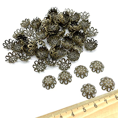 500PCS 10mm Gold Tone Flower Bead Caps Hollow Flower Bead Caps for Jewelry Making (Antique Bronze) - color: antique bronze