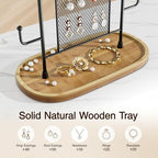 bussdis Jewelry Holder Organizer Earring Display - Stands Earring Storage Earring tree Hanger Jewelry Towers Rack with 6 Hooks 300 Stud Holes Wood Tray for Necklaces Bracelets Rings - color: Black