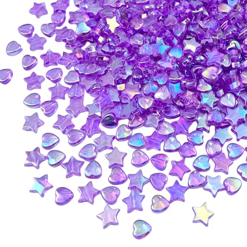 600 PCS Acrylic Heart Star Shape Clear AB Colors Assortment Flat Bead-in-Bead Loose Spacer for DIY Necklace Bracelet Jewelry Craft Making (Purple AB) - color: Purple AB