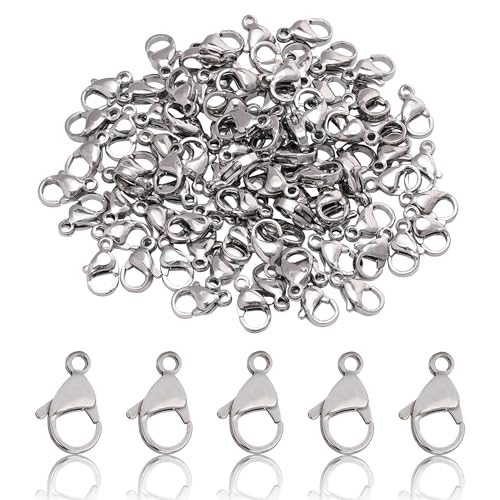 200Pcs 10mm Stainless Steel Lobster Clasps Silver Lobster Claw Clasps Fasteners Hooks for DIY Necklace Bracelet Jewelry Making - color: Dark Silver, size: 10mm