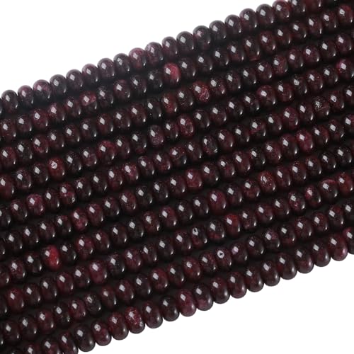 76pcs 5x8mm Natural Stone Garnet Red Jade Rondelle Spacer Loose Beads Abacus Disk Stone Round Loose Gemstone Beads for Jewelry Making DIY Bracelet Necklace - color: Garnet Red Jade Stone