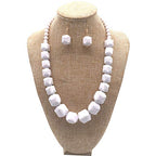 Halawly White Beads Necklace, Acrylic Costume Jewelry for Women Chunky Statement Strand Necklaces with Bracelet Dangle Earrings, Big African Beaded Necklace - color: White Long