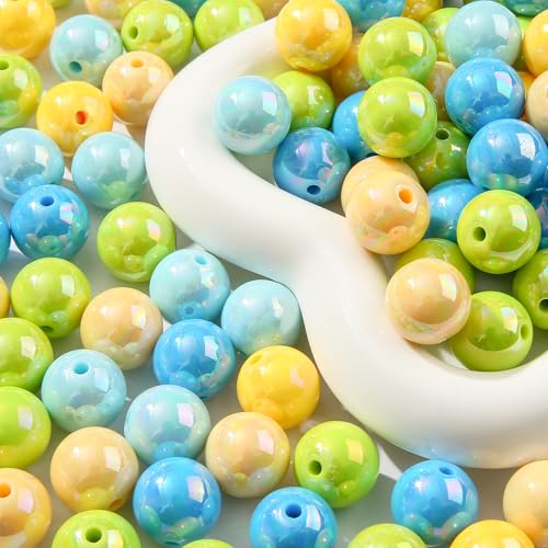 16mm Acrylic Beads 100pcs Chunk Bubblegum Bead Beads for Pens for Necklace Jewelry Bracelets DIY Crafts Making (greenblue) - color: greenblue