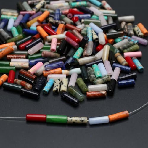 40 Pcs Healing Loose Beads Cylinder Shape Natural Necklace Stone Pendants Crystal Charms for Jewelry Making DIY Craft - color: cylinder