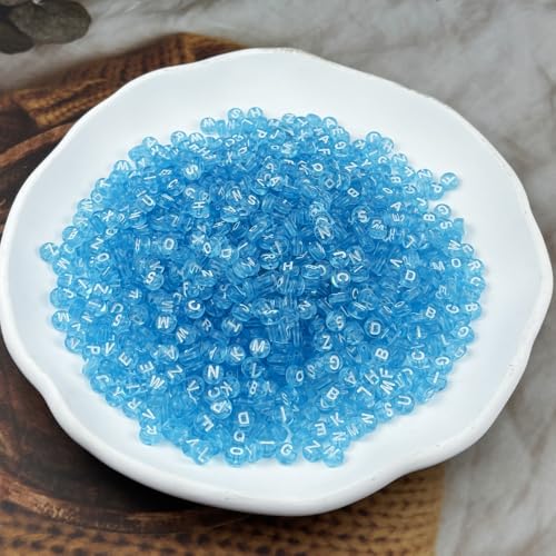 1000pcs Round Letter Beads 4x7mm Acrylic Alphabet Beads Spacer Beads for Jewelry Making Bracelets Necklace Earring Key Chains DIY Craft(H-White Letter Light Blue Bead) - color: H-White Letter Light Blue Bead