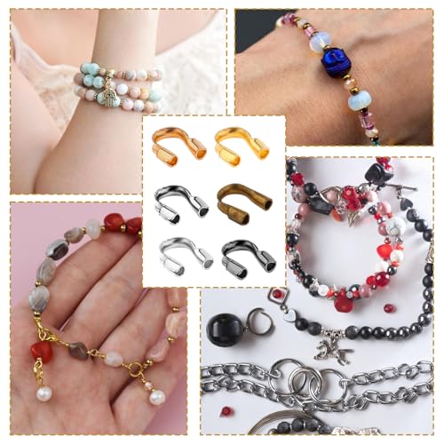 600 Pieces Brass Wire Guardian Wire Cable Protector U Shape Findings Guard Loops for Jewelry Making Earring Bracelet Necklace Crafts,6 Colors