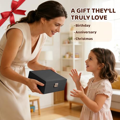 Homeanda Jewelry box 2 layer Jewelry box Leather Jewelry boxes for Women Girls Teens Jewelry organizer box Jewelry Storage box with lock(Black) - color: Black