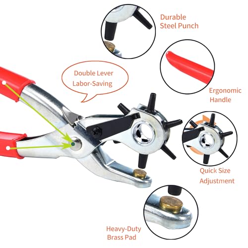 Revolving Punch Plier Kit,Leather Hole Punch Tool Set for Belts,Strap,Shoes,Fabric,Watch Bands,Straps, Dog Collars, Saddles,Belt or Craft Projects,Heavy Duty Rotary Puncher (Standard Hole Puncher) - color: Standard Hole Puncher