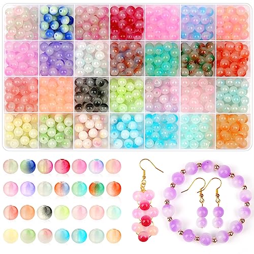 shynek 700 Piecess 8mm Glass Beads for Jewelry Making, 28 Bicolors Glass Crystal Beads Bracelet Making Kit for Bracelet Jewelry Making and DIY Crafts (GGB-8) - color: 28 Gradient Colors, size: 8mm