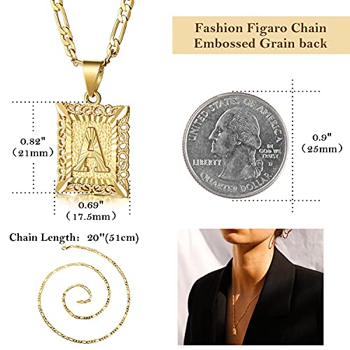 KissYan Initial Letter Pendant Necklace for Men Women, 14K Gold Plated Square Capital Monogram Necklace Alphabets from A-Z Figaro Chain Jewelry - color: 1-Gold, style: N
