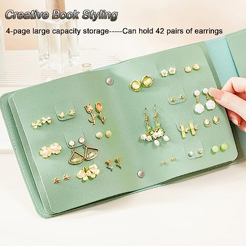 LAKE OF FIRE Earring Holder Organizer with Foldable Book Design Jewelry Book Organizer, Portable Pu Leather Travel Earring Case(Green) - color: Green