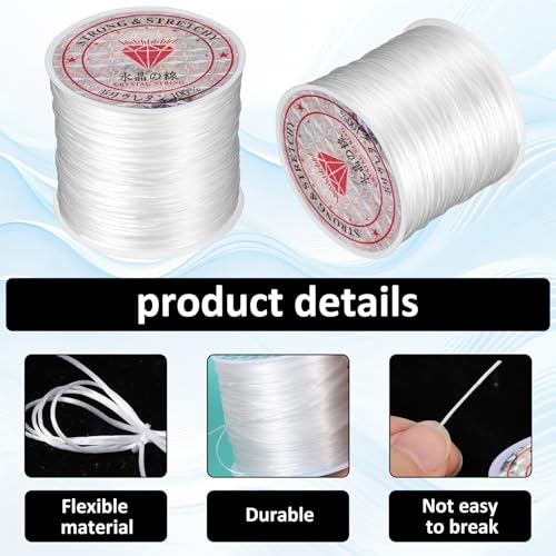 2 Rolls 0.5 mm Stretchy Bracelet String, Elastic String for Bracelets, Clear Elastic Cord, Clay Bead Cord, Jewelry Thread, Wear-Resistant Bead Stings for Bracelet, Necklaces, DIY Crafts (50 m/Roll