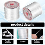 2 Rolls 0.5 mm Stretchy Bracelet String, Elastic String for Bracelets, Clear Elastic Cord, Clay Bead Cord, Jewelry Thread, Wear-Resistant Bead Stings for Bracelet, Necklaces, DIY Crafts (50 m/Roll