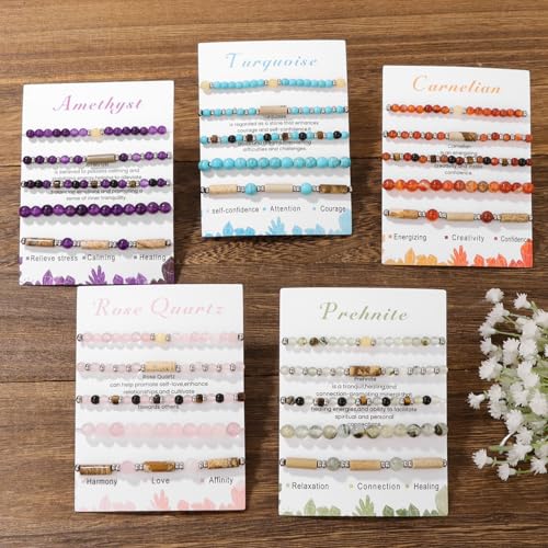 5Pcs Crystal Bracelet for Women Spiritual Natural Stone Bracelet Set Stackable Beaded Bracelets Healing Crystal Bracelet Gemstone Bead Bracelet Beaded Stretch Bracelets for Women - style: Jade