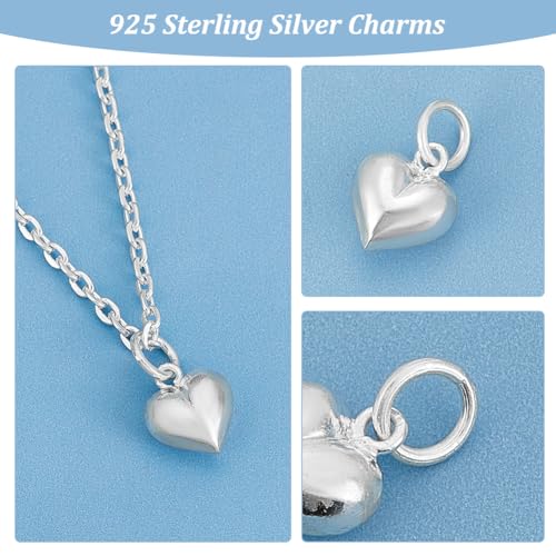 PH PandaHall 2pcs 925 Sterling Silver Charms Puffed Heart Pendants 3D Heart Dangle Pendant for Women Necklace Bracelet Jewelry Making DIY Crafts Mother's Day, 4.2mm Hole - size: 10.5x9x5mm