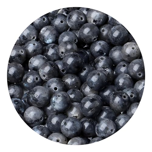 100pcs Natural Stone Beads 8mm Black Larvikite Round Genuine Real Stone Beading Loose Gemstone Hole Size 1mm DIY Charm Smooth Beads for Bracelets Necklaces Earrings Jewelry Making Crafts - color: Black Larvikite