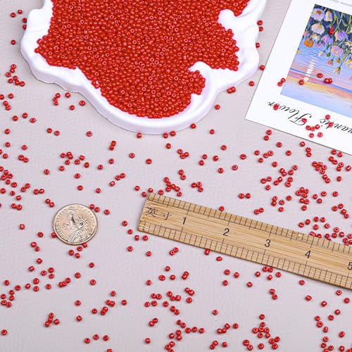 8/0 Glass Seed Beads Bulk, Bright Red 3mm Tiny Round Craft Seed Bead, Small Mini Pony Beads for Jewelry Making Bracelet Necklace Wrist Beading Weaving Supplies, 2500pcs - color: Bright Red