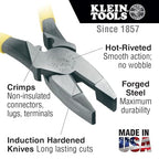 Klein Tools D213-9NE-CR Lineman's Crimping Pliers, Made in USA, Streamlined High-Leverage Design Made of Induction Hardened Steel, 9-Inch - style: With Crimping