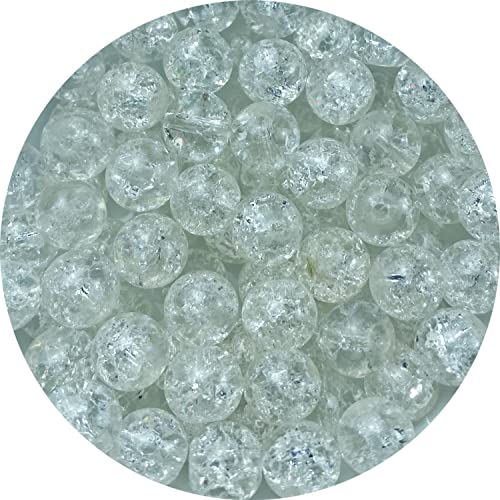 100pcs Crackle Glass Beads 8mm Round Crystal Glass Spacer Crafts Beads for Jewelry Making Necklace Bracelet Earrings DIY Crafts(White) - color: White, size: 8mm