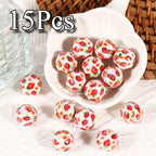 15Pcs Acrylic Beads Round 16mm Strawberry Print Fit for DIY Jewelry Bracelet Necklace Keychain Beadable Pens Mobile Phone Chain Making Cute (Strawberry) - color: Strawberry-White