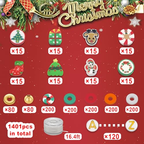 ZSFLZS 1401pcs Christmas Polymer Clay Beads Bracelet Making Kit, Gold Beads Clay Bead Charms for Jewelry Making DIY Bracelet, Necklace, Earring, Christmas Charms Arts Crafts DIY Gift - color: 2 Christmas model