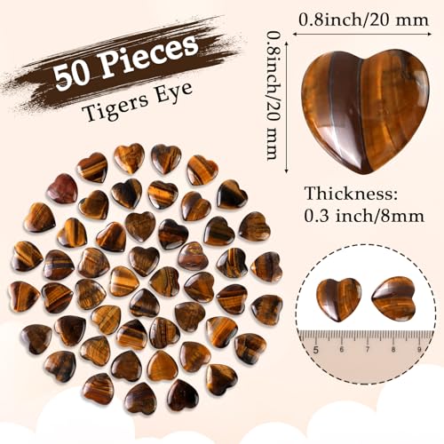 Gerrii 50 Pcs Heart Healing Stone Bulk Quartz Heart Inspirational Stones Gift for Women Love Pocket Polished Natural Energy Balancing Meditation 0.8 Inch(Amber) - color: Tigers Eye