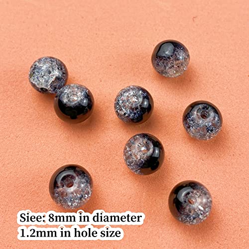 100pcs Crackle Glass Beads 8mm Round Crystal Glass Spacer Crafts Beads for Jewelry Making Necklace Bracelet Earrings DIY Crafts(Black) - color: Black, size: 8mm