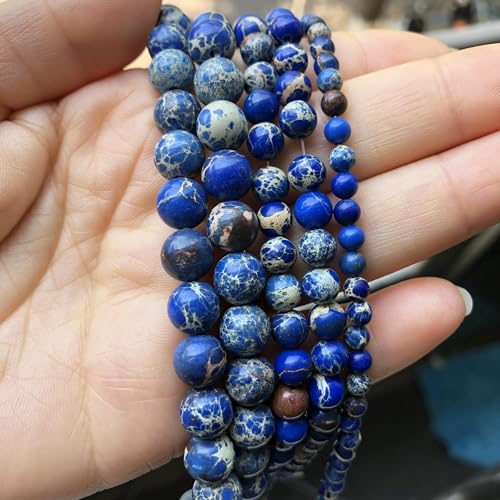 60pcs Blue Sea Sediment Beads，6mm Healing Power Natural Stone Round Loose Beads for Jewelry Making Earring Necklace DIY Crafts - color: Blue Sea Sediment, size: 6mm 60beads