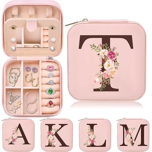 Inngeroo Mom Gifts for Women from Daughter Son, Travel Jewelry Case Box Organizer Personalized Gifts for Mom Wife Women, Gift for Friend Sister Grandma Aunt, Initial T - style: T
