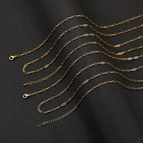 YOUBEIYEE Gold Plated Paperclip Chain Necklace Bulk 10 Pack Stainless Steel Paper Clip Necklace for Women - color: Gold, size: 18inch (2.5x6.5mm)