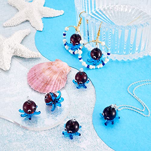 FASHEWELRY 5Pcs Handmade Ocean Octopus Lampwork Glass Pendants Deep Sky Blue Small Marine Life Loose Beads Charms for DIY Jewelry Making - color: Octopus-Deep Sky Blue