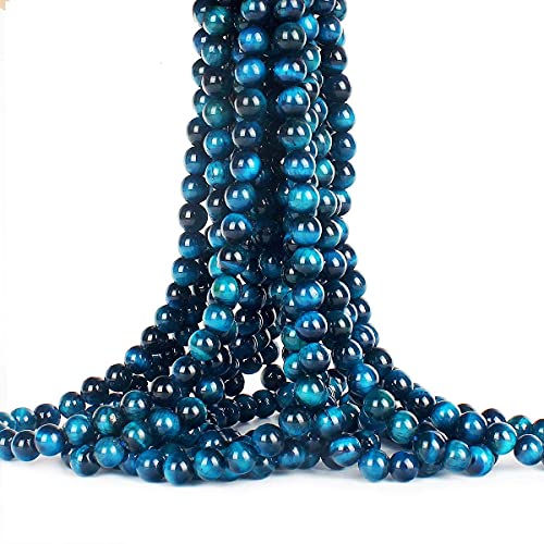 70PCS Natural 8MM Healing Gemstone, Blue Tiger’s Eye Energy Stone Round Loose Beads, Semi-Precious Crystal Beads with Free Elastic String for Jewelry Making DIY - color: Blue Tiger’s Eye, size: 8MM