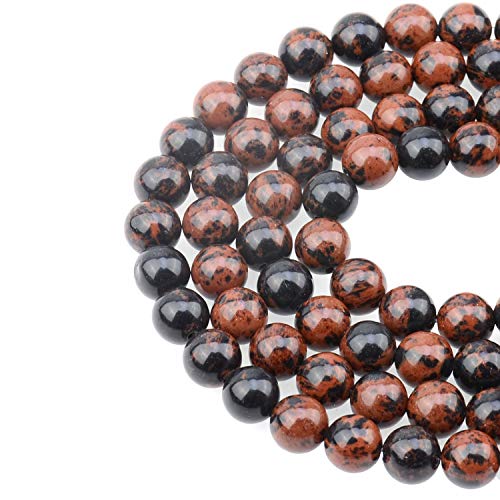 LPBeads 100PCS 8mm Natural Mahogany Obsidian Beads Gemstone Round Loose Beads for Jewelry Making with Crystal Stretch Cord - color: Mahogany Obsidian