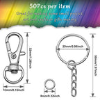 150Pcs Swivel Snap Hook Set,Stainless Steel Split Key Rings with Chain and Jump Rings Bulk for Keychain Lanyard,Crafts Supplies