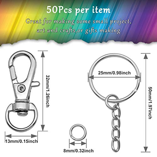 150Pcs Swivel Snap Hook Set,Stainless Steel Split Key Rings with Chain and Jump Rings Bulk for Keychain Lanyard,Crafts Supplies