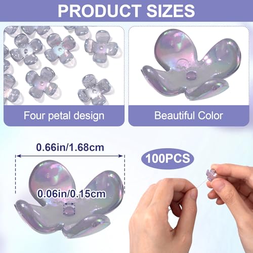 100pcs Cherry Blossom Beads, 5-Petal Acrylic Flower Beads, Mini Spacer Hair Accessories Halloween Christmas for Bracelets Earring Jewelry Making- Gray - color: Gray