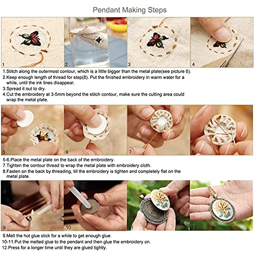 ZOCONE 4 Packs Embroidery Necklace Kits, Embroidery Pendant Kit Mini Cross Stitch Kit with 4 Hoops, Necklace, Pendant, Stamped Pattern Cloth, Instructions, etc., Embroidery Kits for Adults - color: 4 Packs-B