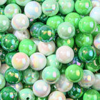 16mm Acrylic Green Beads 100pcs Ab Forest Style Bead Chunk Bubblegum Beads for Pens for Necklace Jewelry Bracelets DIY Crafts Making (Green&White) - color: green&white