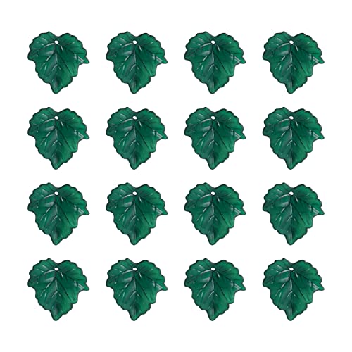 Crafans 100Pcs Green Acrylic Leaf Beads Plant Pendants Summer Maple Leaf Beads Charms Beaded Plant Kit for Crafts DIY Bracelets Earring Jewelry Making Supplies 24x22.5x3mm - color: Dark Green