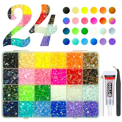 qiipii 20000PCS 24 Color Jelly Resin Rhinestones w B7000 Glue for Bedazzling Crafting 3mm 4mm Flatback Rainbow Stones Colorful AB Gems Diamonds Charms Bedazzler Kit for Nails Eyes Face Makeup Beauty - color: Jelly Ab Rhinestones, size: 3mm+4mm