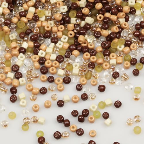 Mixed Coffee Light Orange White Beads Size 6/0 Crafts Glass Seed Beads 4mm for Jewelry Making (Total About 100g About 1200pcs) - color: Mixed Coffee Light Orange White