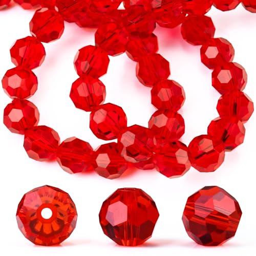 Dowarm 100 Pieces 8MM Round Crystal Glass Beads for Jewelry Making, Faceted Rondelle Crystal Beads for Crafts Wine Charms Wind Chimes Suncatchers, Finding Jewelry Spacer Beads, Red/Siam - color: 05-Red, size: 8MM