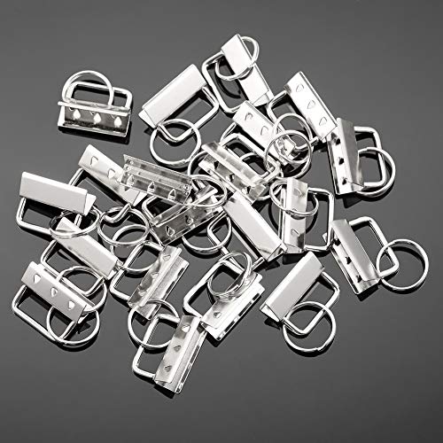 SPEEDWOX 20 Sets of Key Fob Pliers and 1.25 Inch Key Fob Hardware Sets with Keychain Split Rings White Nickel Webbing Fabric Strapping Glass Breaking Pliers Tools with Rubber Tips - size: 1.25" White Nickel