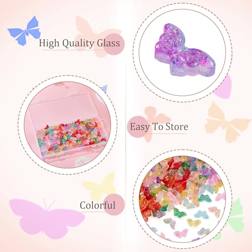 Beadthoven 240Pcs 12 Colors Butterfly Glass Crystal Beads Gold Sand Butterfly Lampwork Glass Beads Handmade Transparent Small Crystal Spacers for DIY Bracelet Necklace Earrings Jewelry Making Supplies - color: Butterflies Tiny