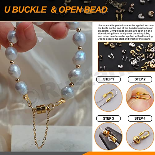 1501Pcs Crimp Beads Covers with Bead Crimping Pliers Tool Assortment Kit Brass Crimp Beads Tips Knot Covers Wire Guardians Fold Over Clamshell Crimp Beads Tubes for Jewelry Making DIY Crafts
