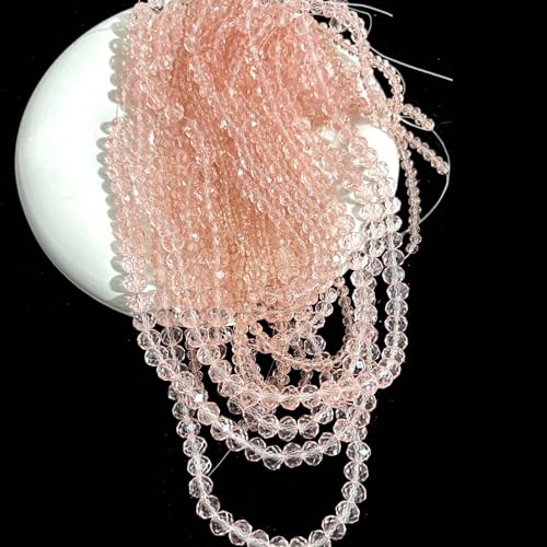 1040PCS Assorted Size Glass Beads, 4/6/8mm Crystal Glass Beads for Jewelry Making, Briolette Crystal Spacer Loose Bulk Beads for DIY Crafts, Suncatchers, Pink Color - color: Pink