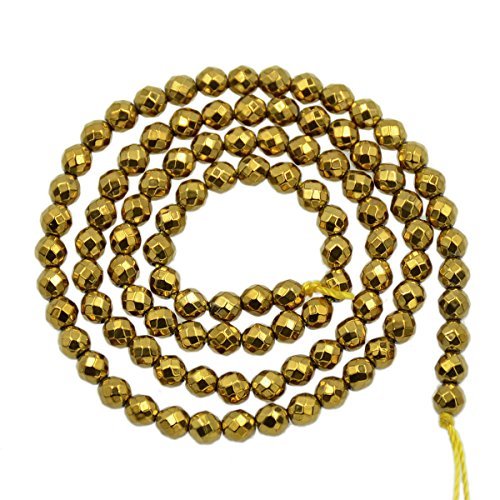 AD Beads Natural Faceted & Smooth Metallic Hematite Round Gemstone Loose Beads 16" 2mm 3mm 4mm 6mm 8mm 10mm (4mm, Metallic Gold (Faceted)) - color: Metallic Gold (Faceted), size: 4mm