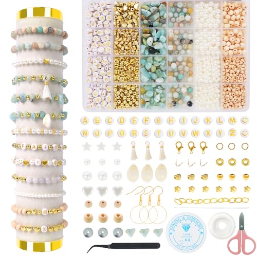 TOIPINIO Bracelet Making Kit Jewelry Making Supplies Kit Natural Stone Beads for DIY Craft Friendship Bracelet/Necklace/Earrings for Adults 1736PCS (Amazonite) - color: Amazonite
