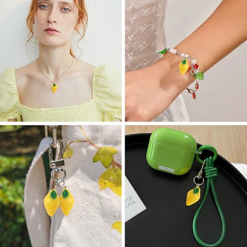 Craftdady Fruit Dangle Charms Pendants Cute Resin Food Pendants Apple Orange Pineapple Strawberry Pendants Lovely Vegetable Mushroom Charms for DIY Craft Earring Bracelet Necklace Jewelry Making - color: Yellow, Lemon